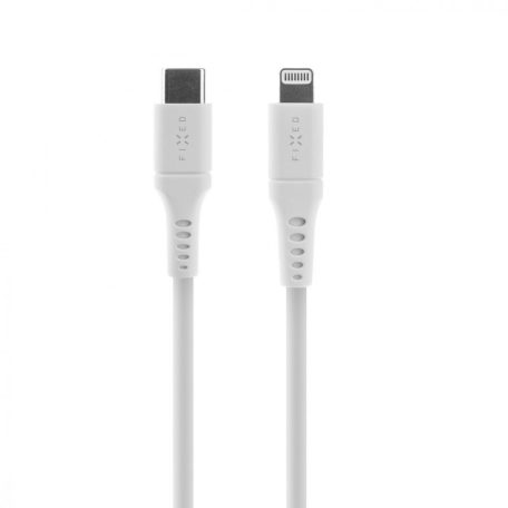 FIXED rövid szilikon töltő- és adatkábel, USB-C/Lightning csatlakozók, PD támogatás, 0,5 m, MFI, fehér