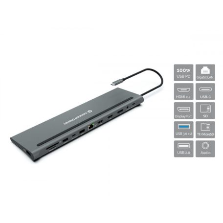 Conceptronic  DONN17G 12-in-1 USB 3.2 Gen 1 Docking Station Grey