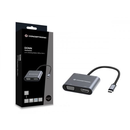 Conceptronic  DONN16G 4in1 USB3.2 Gen 1 Docking Station Grey