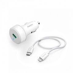   Hama Car Quick Charger with Lightning Charging Cable, PD 20W 1 m White