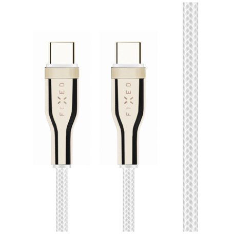 FIXED USB-C/USB-C adat- és töltőkábel, FIXDB-CC05-WH, fonott szövet borítás, 0,5m, PD 3.0, max 100W, fehér