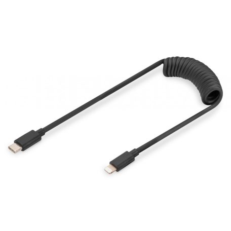 Digitus USB 2.0 USB C to Lightning Spiral Cable 1m Black