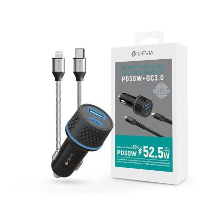 Devia ST354670 Car Charger + Lightning Type-C Cable Black