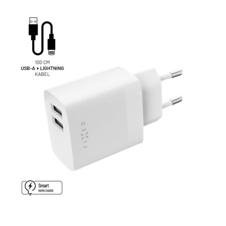 FIXED Ne2rk charger set w/ 2xUSB output and USB/Lightning Kábel 17W Smart Rapid Charge 1m Fehér, Töltő