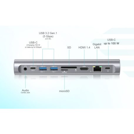 I-TEC Metal Notebook Stand up-to 15.6” with USB-C Docking Station Grey