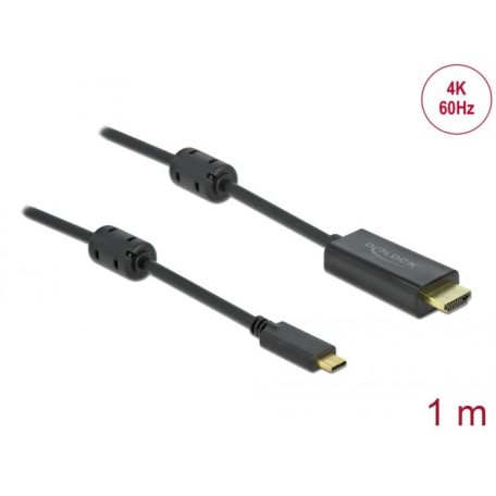 DeLock Active USB Type-C to HDMI Cable (DP Alt Mode) 4K 60 Hz 1m Black