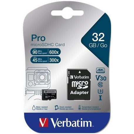 Verbatim 32GB SDHC Verbatim UHS-I Pro Class10 U3 V30 + adapterrel