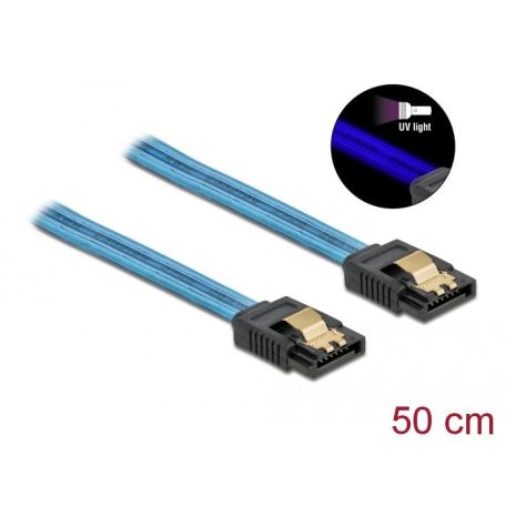 DeLock SATA 6 Gb/s Cable UV glow effect 0,5m Blue