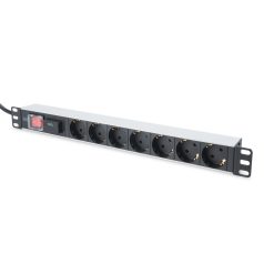   Digitus Aluminum outlet strip with switch 7 safety outlets 2m supply with surge protection