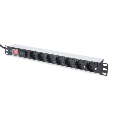 Digitus Aluminum outlet strip with switch 7 safety outlets 2m supply with surge protection