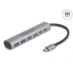   DeLock 6 Port USB Hub with 4xUSB Type-A female and 2xUSB Type-C female Grey