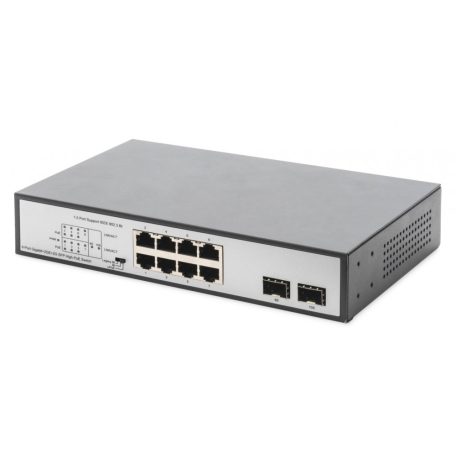 Digitus 8-Port Gigabit PoE Switch 19 Zoll Unmanaged 2 Uplinks Silver