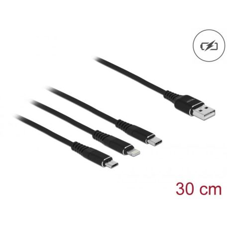 DeLock USB Charging Cable 3in1 Type-A to Lightning/Micro USB/USB Type-C 0,3m Black