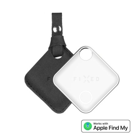 FIXED Tag intelligens helymeghatározó eszköz, Apple Find My applikációval működik, bőr tokkal, fekete