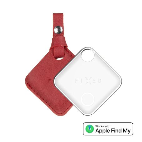 FIXED Tag intelligens helymeghatározó eszköz, Apple Find My applikációval működik, bőr tokkal, piros