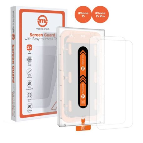 Mobile Origin Orange Screen Guard iPhone 15 Pro/15 with easy applicator, 2 pack