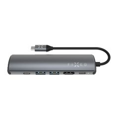   FIXED USB Type-C adapter, 2*USB-A, 1*-USB-C, 1*USB-C PD 100W, 1*RJ45 Gigabit, 1*HDMI 1.4  4k @ 60Hz, aluminium ház