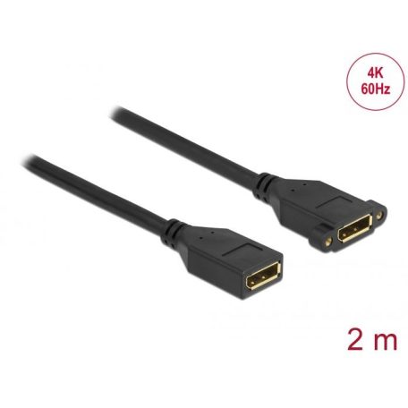 DeLock DisplayPort 1.2 cable female to female panel-mount 4K 60Hz 2m Black