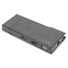   Digitus DA-70894 Universal Docking Station USB3.0 7-Port Travel 2x Video 2x USB3.0 RJ45 2x Card Reader Black