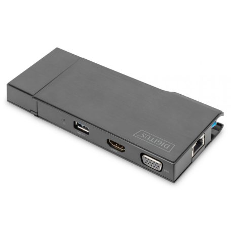 Digitus DA-70894 Universal Docking Station USB3.0 7-Port Travel 2x Video 2x USB3.0 RJ45 2x Card Reader Black