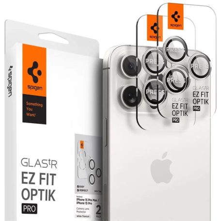 Spigen Glass tR EZ Fit Optik Pro 2 Pack white titanium for iPhone 15 Pro/15 Pro Max