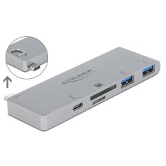   DeLock 3 Port Hub and 2 Slot Card Reader for MacBook with PD 3.0 and retractable USB Type-C Connection