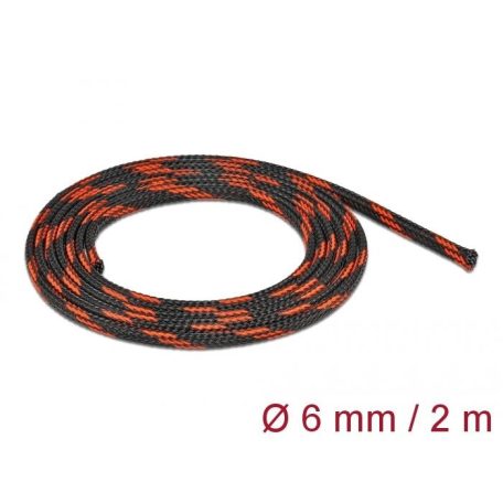 DeLock Braided Sleeve stretchable 2mx6mm Black/Red