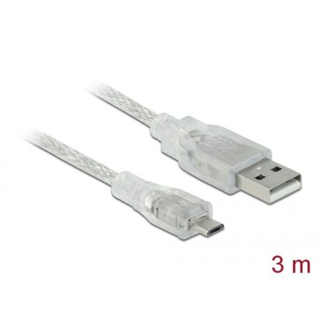 DeLock Cable USB 2.0 Type-A male > USB 2.0 Micro-B male 3m Transparent