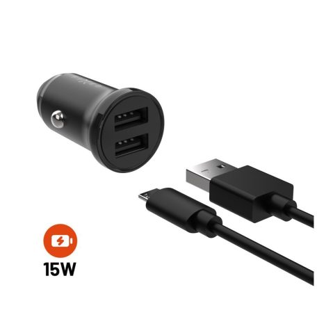 FIXED USB autós töltő 2 USB aljzattal 15W + USB/micro USB kábel, fekete, FIXCC15N-2UM-BK