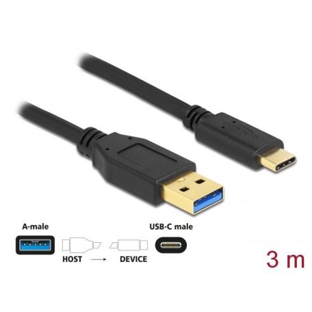 DeLock SuperSpeed USB (USB 3.2 Gen 2) Cable Type-A to USB Type-C 3m Black