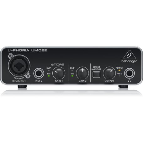 Behringer UMC22 Audiophile 2x2 USB Audio Interface with Midas Mic Preamplifier