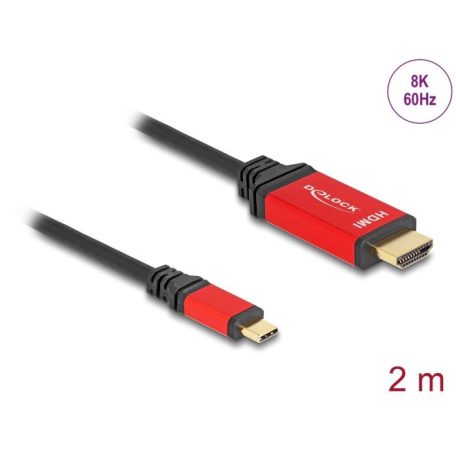 DeLock USB Type-C to HDMI Cable (DP Alt Mode) 8K 60 Hz with HDR function 2m Black/Red