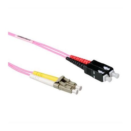 ACT LSZH Multimode 50/125 OM4 fiber cable duplex with LC and  SC connectors 1m Pink