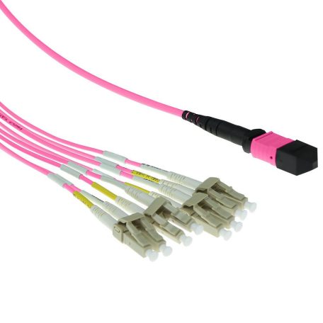 ACT Multimode 50/125 OM4 fanout cable 1 X MTP female - 4 X LC duplex 8 fibers 2m Pink