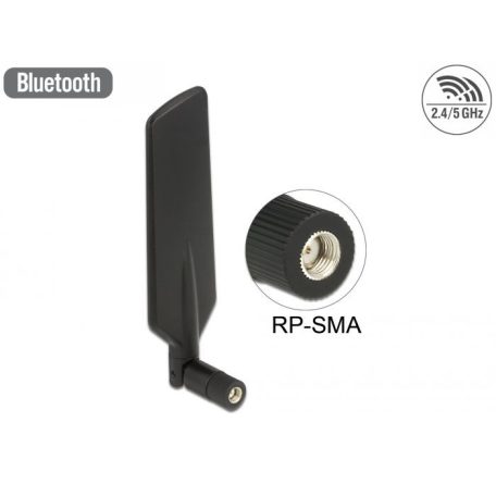 DeLock LTE Antenna Dual Band WLAN ac/a/b/g/n RP-SMA plug 1 - 4 dBi omnidirectional rotatable with tilt joint Black