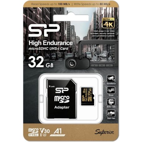 Silicon Power 32GB microSDHC Gold Series High Endurance Class 10 UHS-I U3 V30 A1 + adapterrel