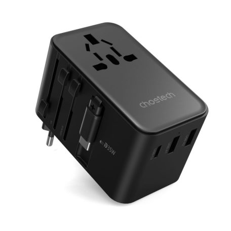 Choetech  PD5020 35W EU/US/AUS/UK Travel Adapter with Built-in USB-C Cable Black