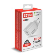   ColorWay USB töltő adapter (Type-C PD + USB QC3.0) (20W) V2 White