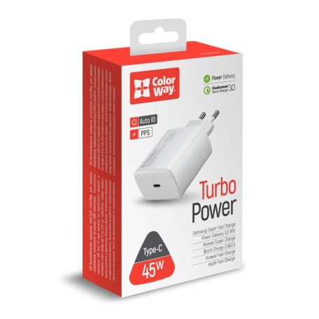 ColorWay USB töltő adapter Power Delivery Port PPS USB Type-C (45W) White