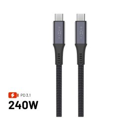   FIXED USB-C/USB-C adat- és töltőkábel FIXDBP-CC12-GR fonott szövet borítás, USB4 gen2 20Gbps 4K 60Hz max 240W 1,2m, szürke