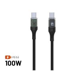   FIXED USB-C/USB-C adat- és töltőkábel kijelzővel, PD, USB 2.0 100W 1,2m, fekete