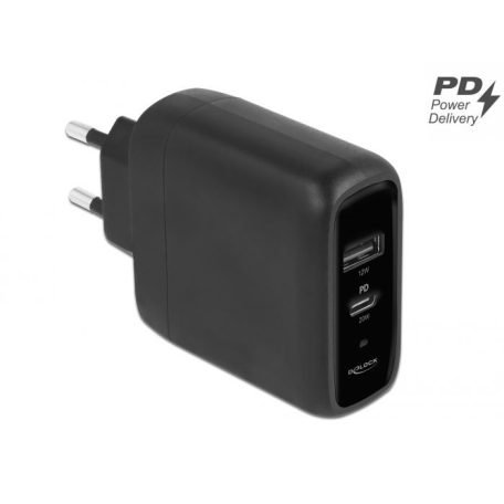 DeLock USB Charger USB Type-C PD 3.0 and USB Type-A with 20 W + 12W Black