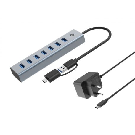 Conceptronic  HUBBIES21GP 7-Port USB 3.0 Hub with Power Adapter Grey