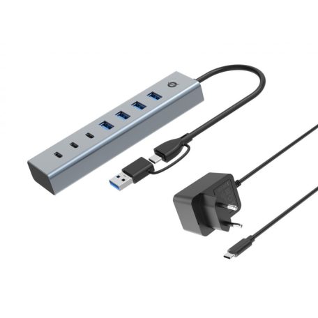 Conceptronic  HUBBIES20GP 7-Port USB 3.0 Hub with Power Adapter Grey