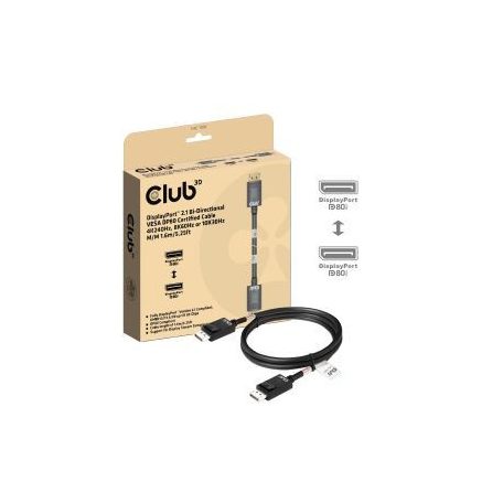 Club3D DisplayPort 2.1 Bi-Directional VESA DP80 Certified Cable 4K240Hz 8K60Hz or 10K60Hz M/M 1.6m Black