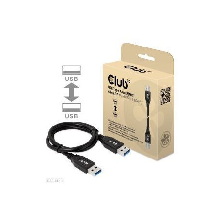 Club3D USB Type-A Gen2(10G) cable 3A M/M 0.5m Black