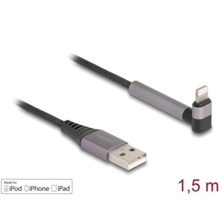 DeLock Data and Charging Cable USB Type-A to Lightning for iPhone, iPad, iPod angled with stand function 1,5m MFi Black