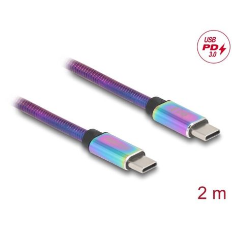 DeLock USB 2.0 Cable USB Type-C male to male with metal jacket iridescent PD 3.0 60W 2m