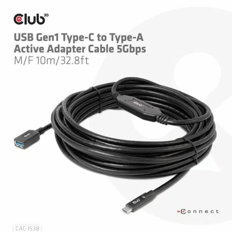 Club3D USB Type-C to USB A Cable 10M Black