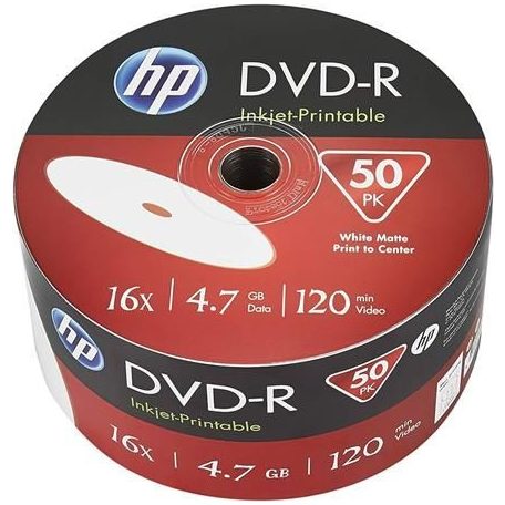 HP DVD-R 4,7Gb 16x Nyomtatható Zsugor csomagolás 50db/csomag (50-es címke)